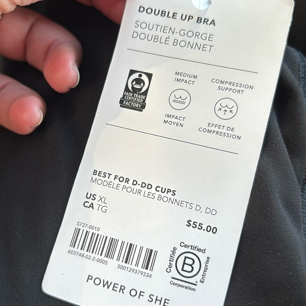 NWT Athleta Double Up Black/White Bra Size XL Best for D-DD Cu… - Picture 4 of 7